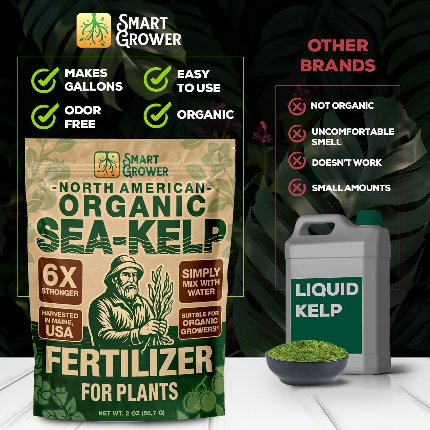 Organic Sea Kelp Fertilizer – Water-Soluble Plant Food for Hydroponics & Gardens