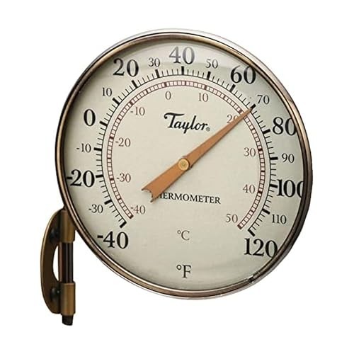 Taylor Heritage Metal Dial Thermometer, Easy to Read Numbers for Patio, Pool, an