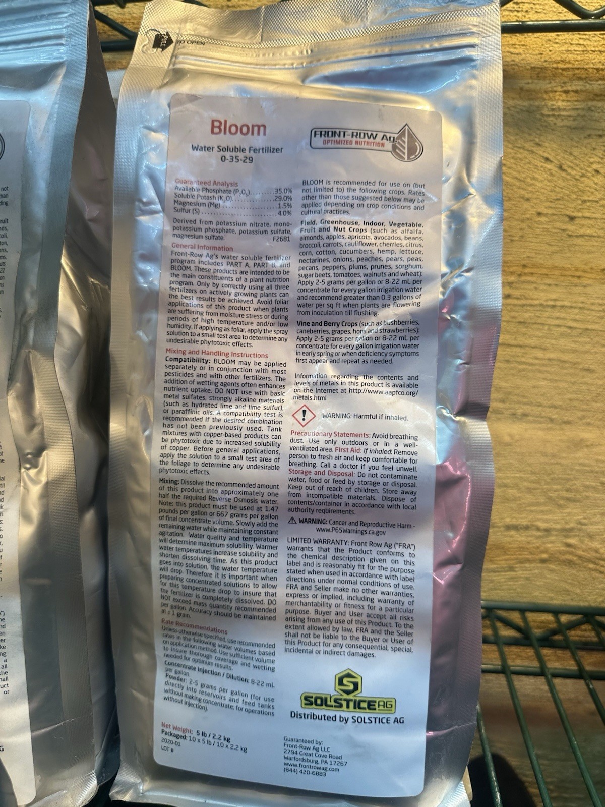 Front Row AG Bloom 5 Lb qty2. Part a 5lb qty 3. Water Soluble Fertilizer