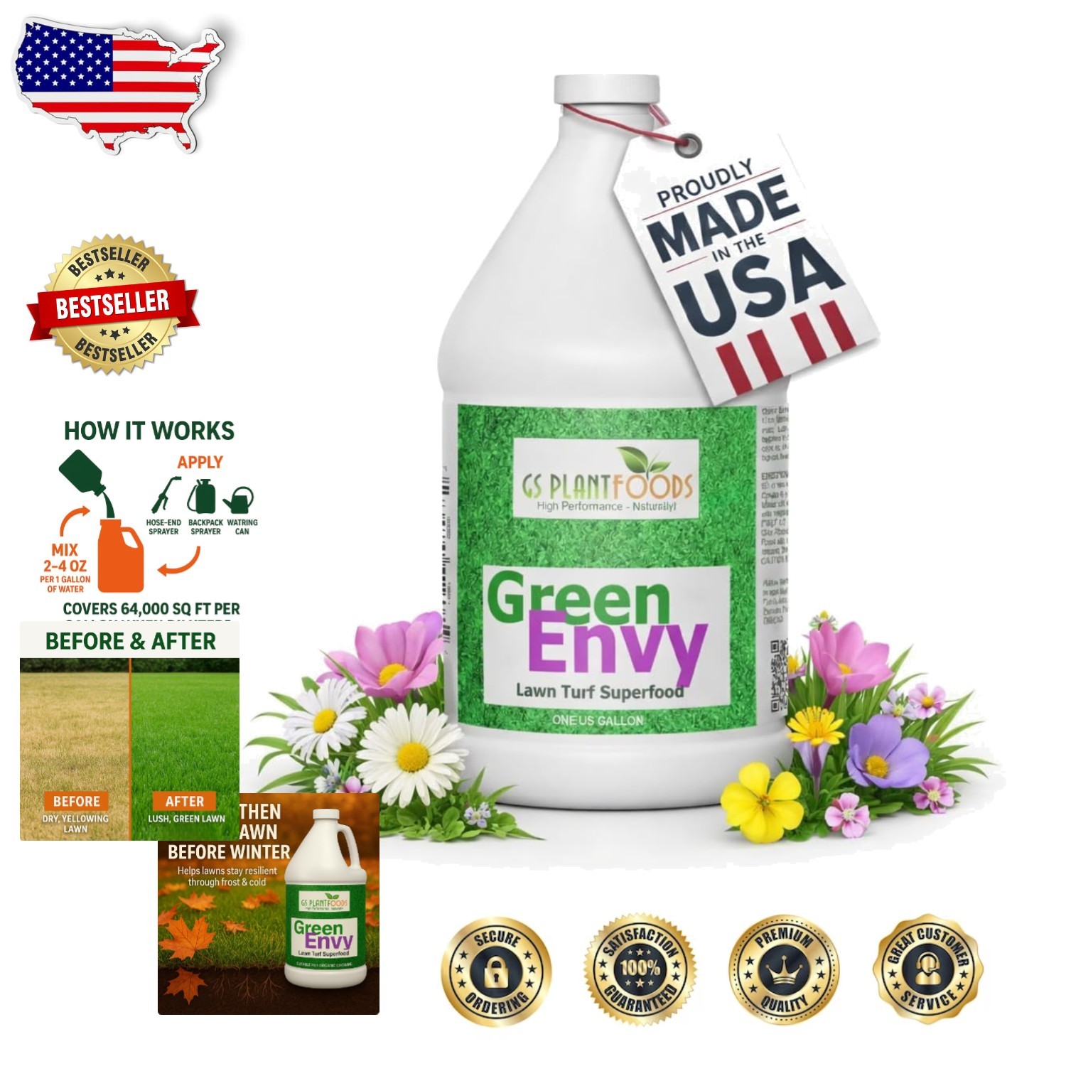 Green Envy Lawn Fertilizer 1 Gallon – Organic Superfood for All Grass Types
