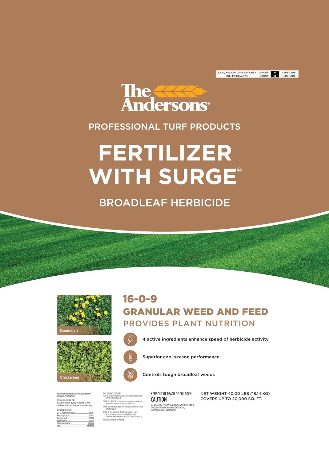 Surge Weed & Feed 40lb Granules 16k sq ft Control Fertilizer