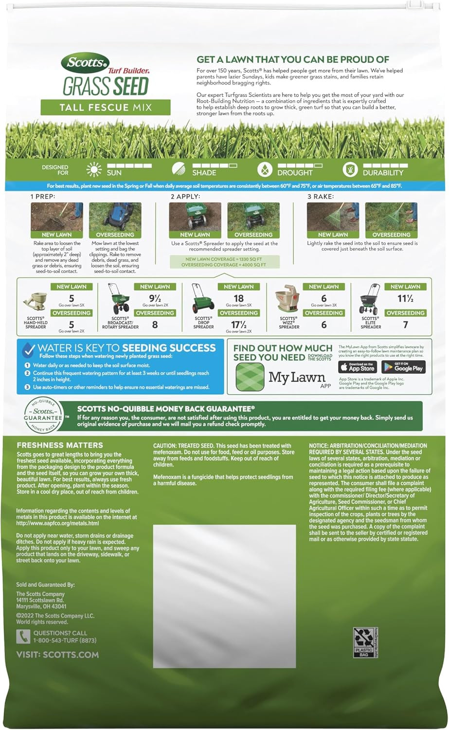 Scotts Turf Builder Grass Seed Tall Fescue Mix, 16 Lbs. | Durable to Resist Hars
