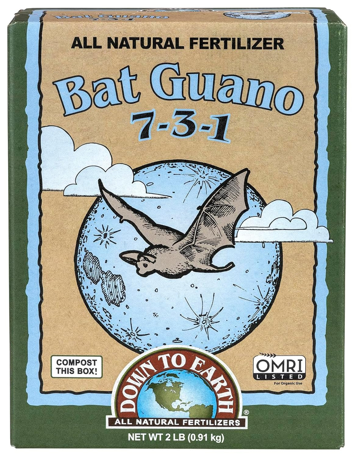 Organic Bat Guano – High Nitrogen Plant Food for Vegetative Growth 7-3-1, 2 Lb