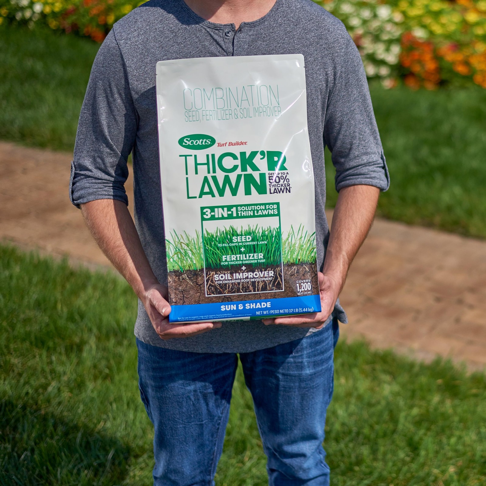 Scotts Turf Builder Thick R Lawn Sun and Shade 12 lb 3 in 1 Solution for Thin
