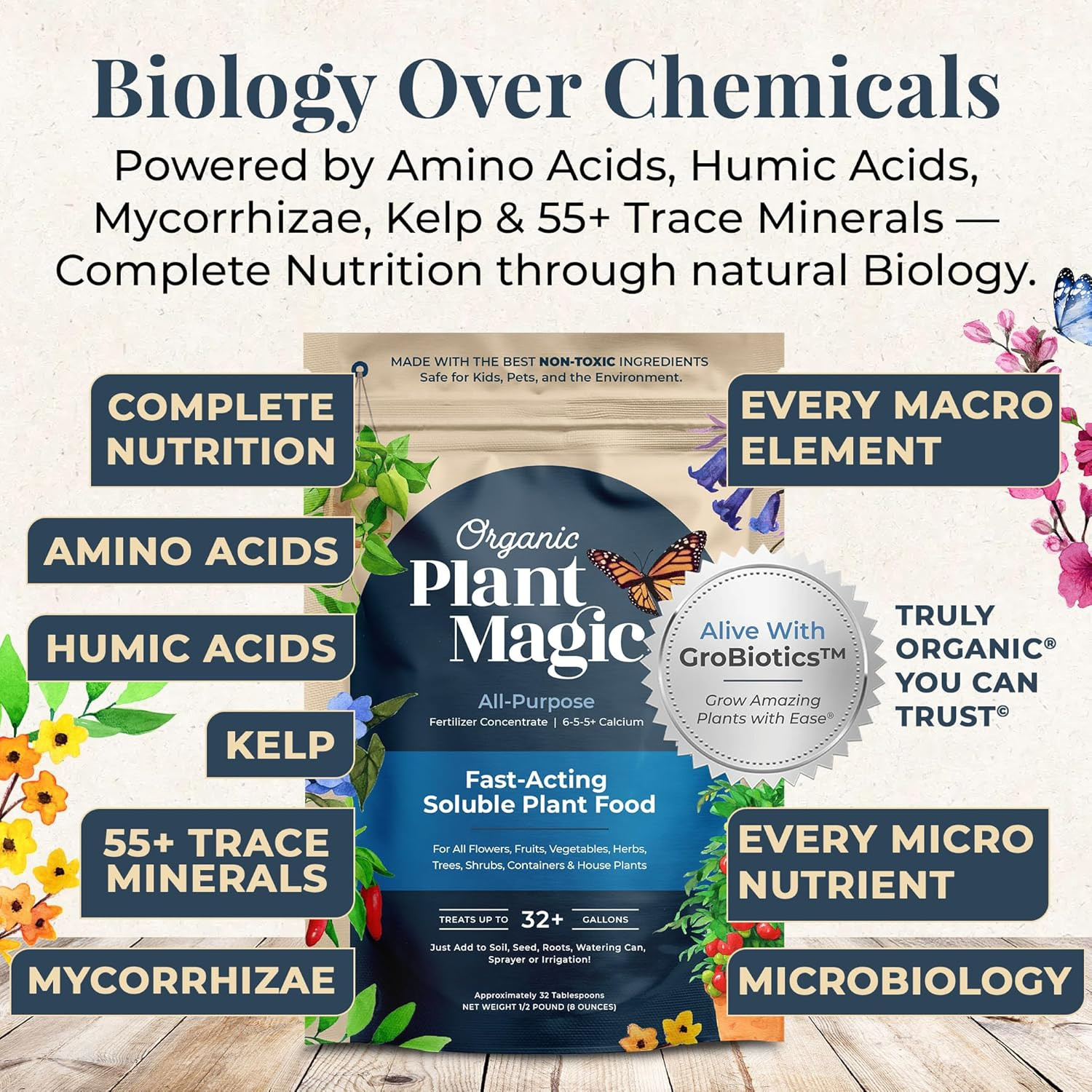 Organic Plant Magic Fertilizer & Plant Food for House Plants & Garden 1/2lb | Ma