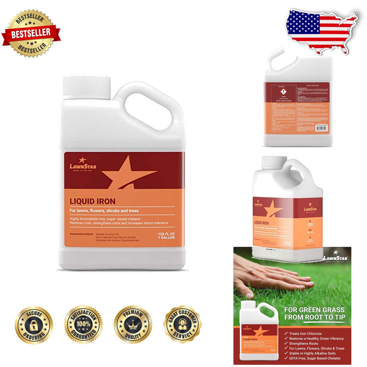 Liquid Iron Lawn Fertilizer – 1 Gallon, EDTA-Free, Corrects Yellowing, Boosts…