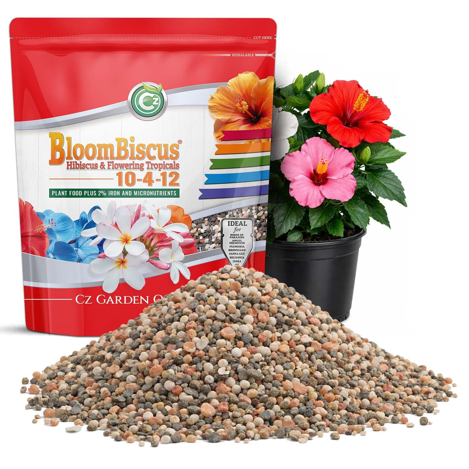 Bloombiscus® Hibiscus 4LB Plant Food – Made in USA – 2% Iron Fertilizer for Bird