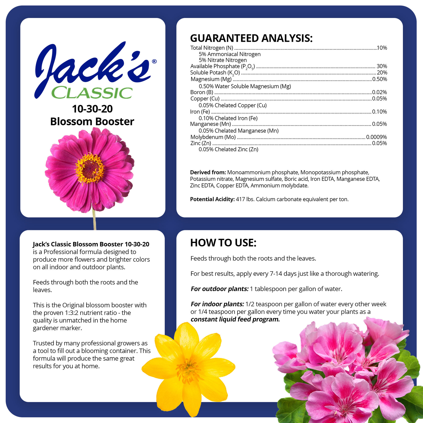 JR Peter Jacks Classic (#51010) Classic Blossom Booster 10-30-20 Fertilizer 10#