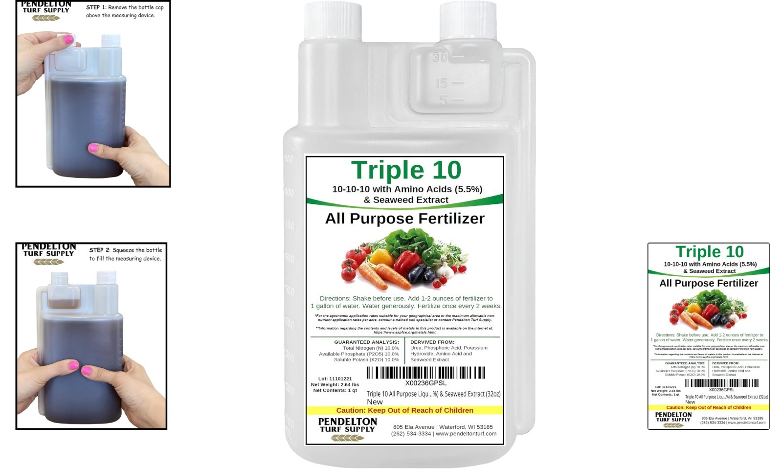 Triple 10 Liquid Fertilizer 10-10-10 with Amino Acids & Seaweed Extract 32oz