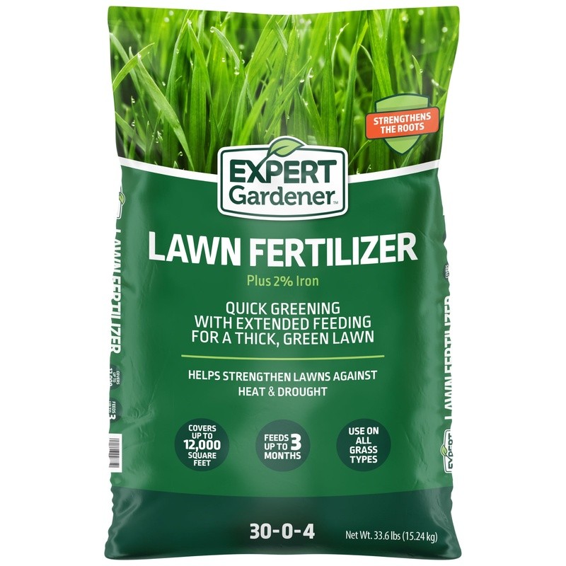 Lawn Fertilizer Plus 2% Iron Slow Release Granules 33.6 lb Feeds Grass 3 Months