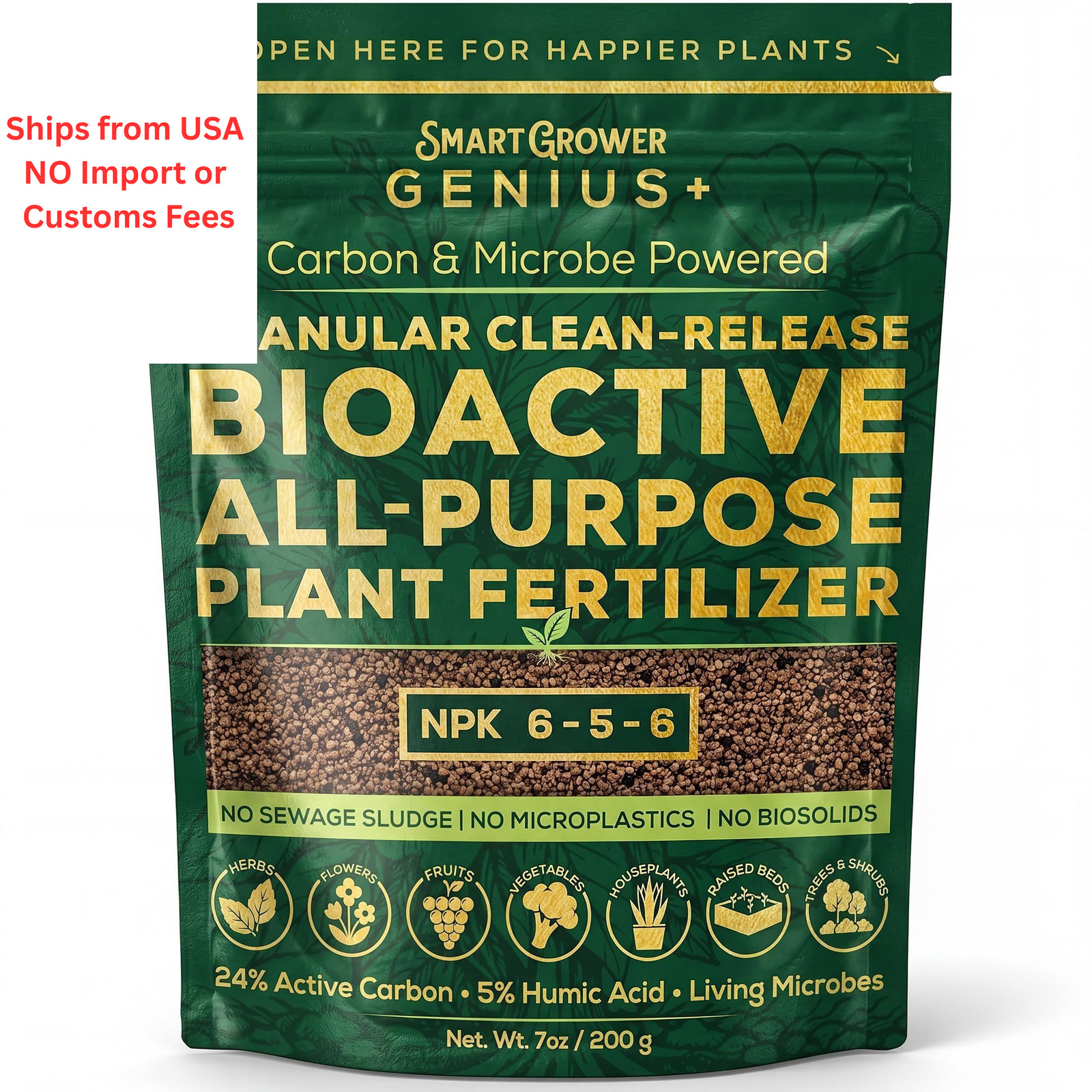 Bio-Active Plant Fertilizer Granular 6-5-6 Slow Release Carbon 200 Grams