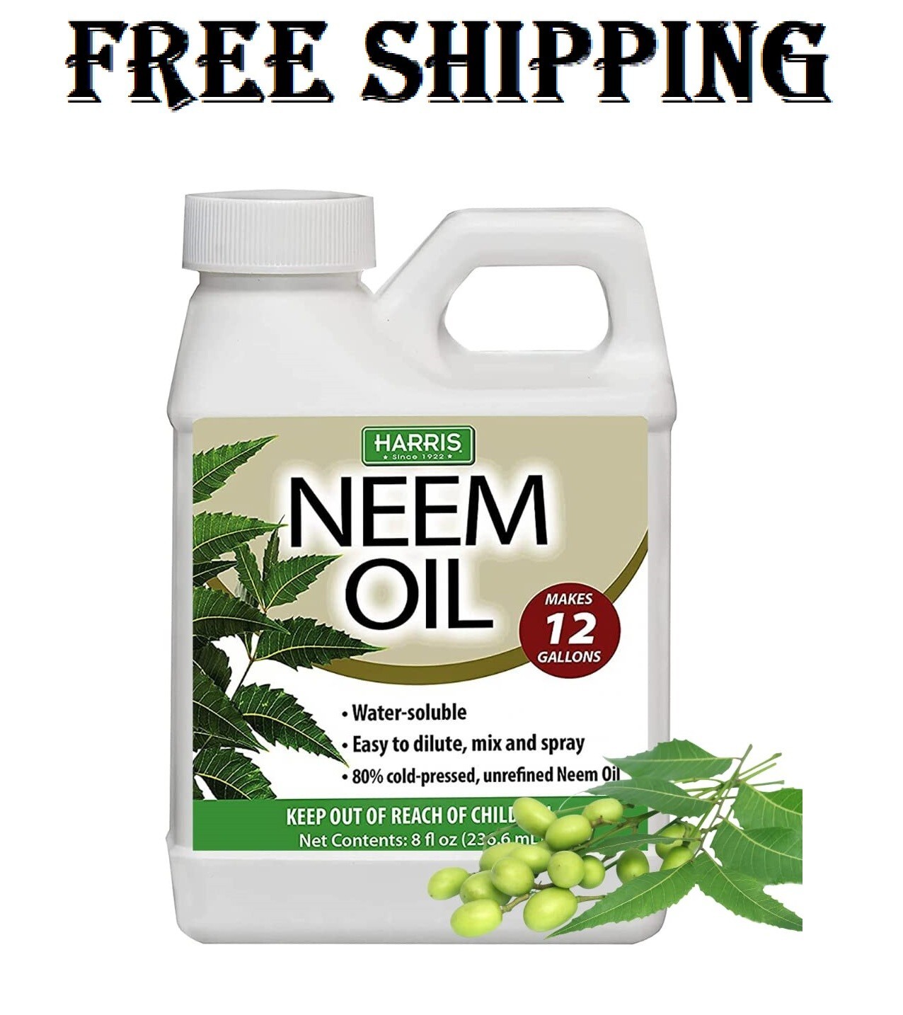 HARRIS Neem Oil Cold Pressed Water Soluble Concentrate, Makes 12 Gallons, 8Oz NE