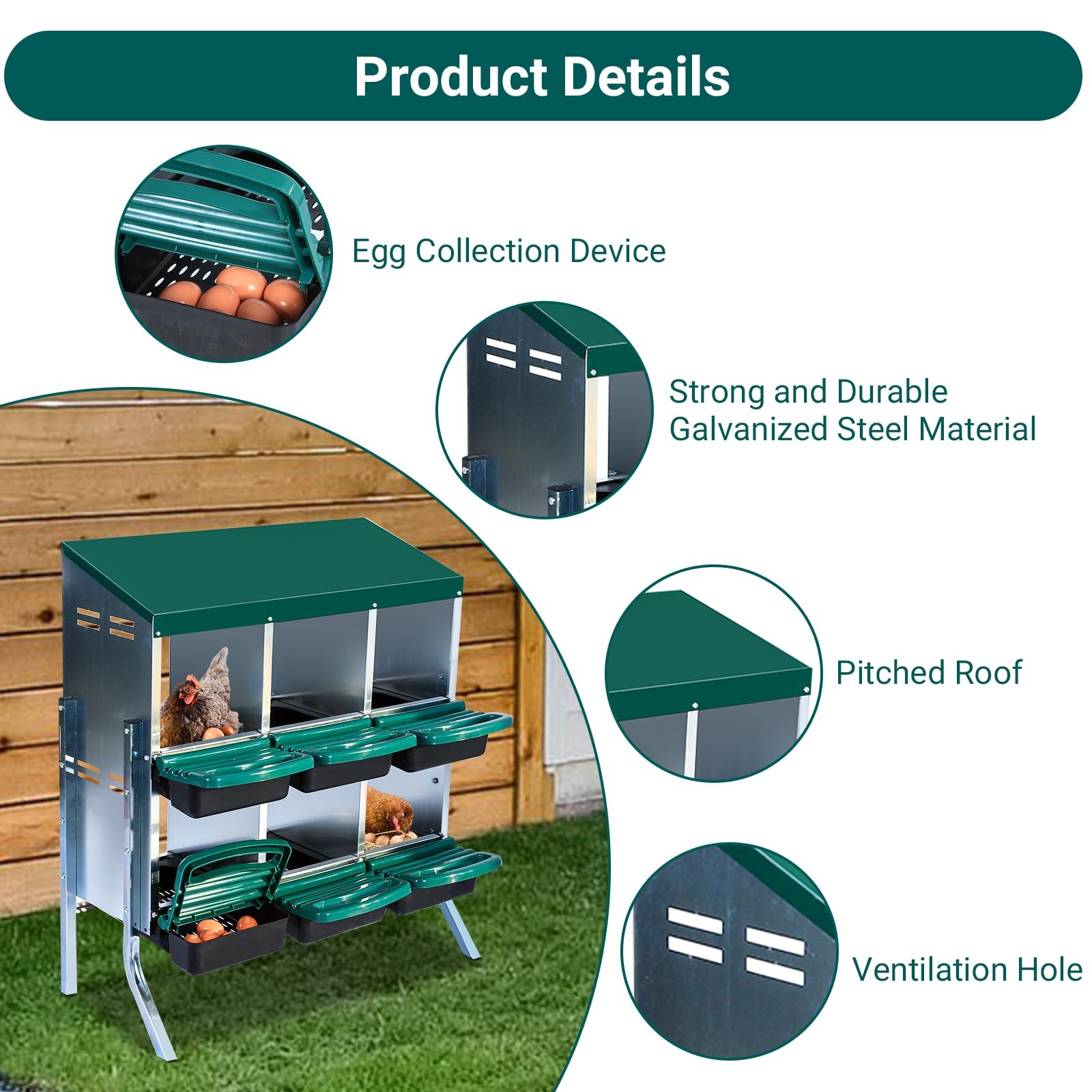 Mochalight Chicken Nesting Box6 Compartment Roll Away Nesting For Laying