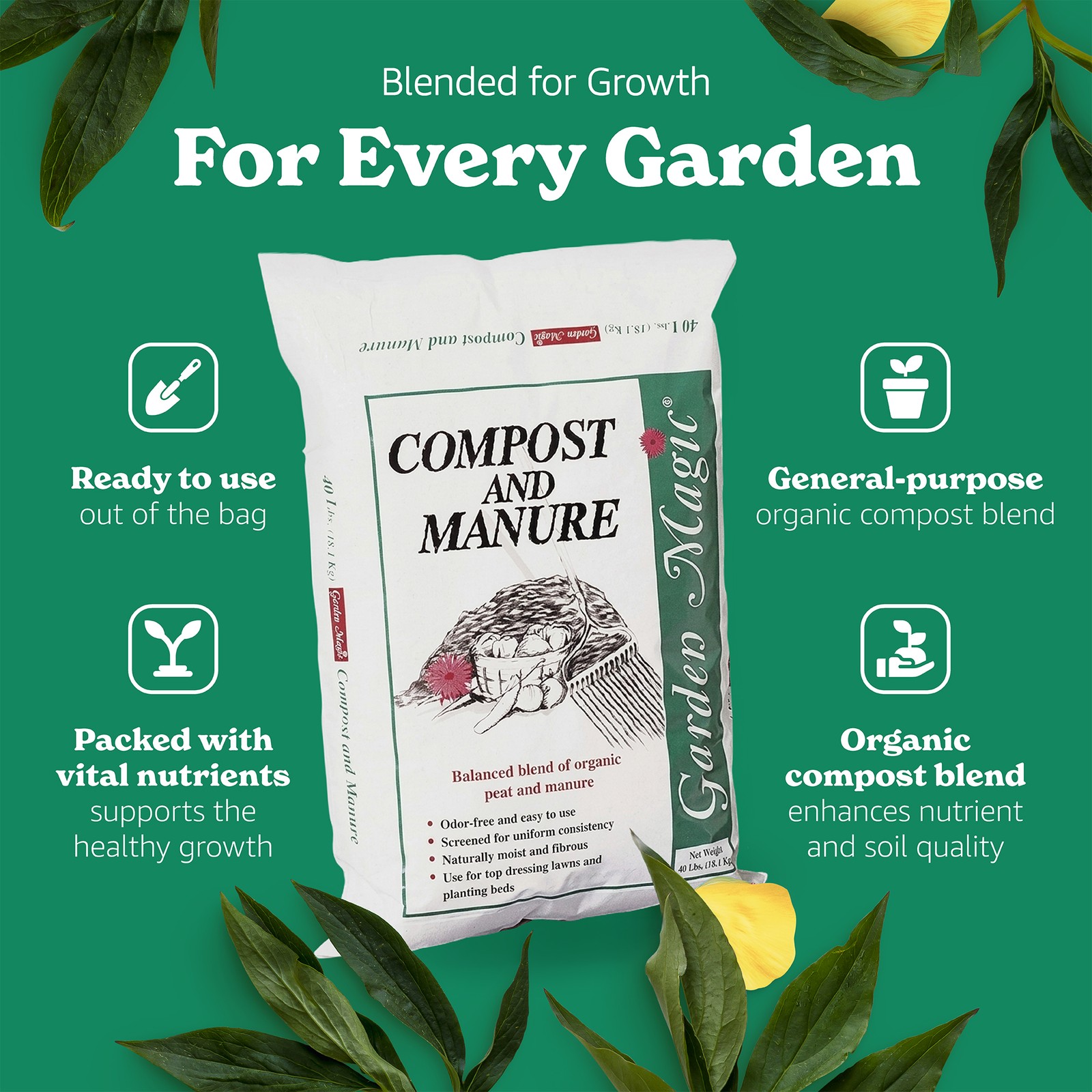 Michigan Peat 5240 Lawn Garden Compost and Manure Blend, 40 Pound Bag (10 Pack)
