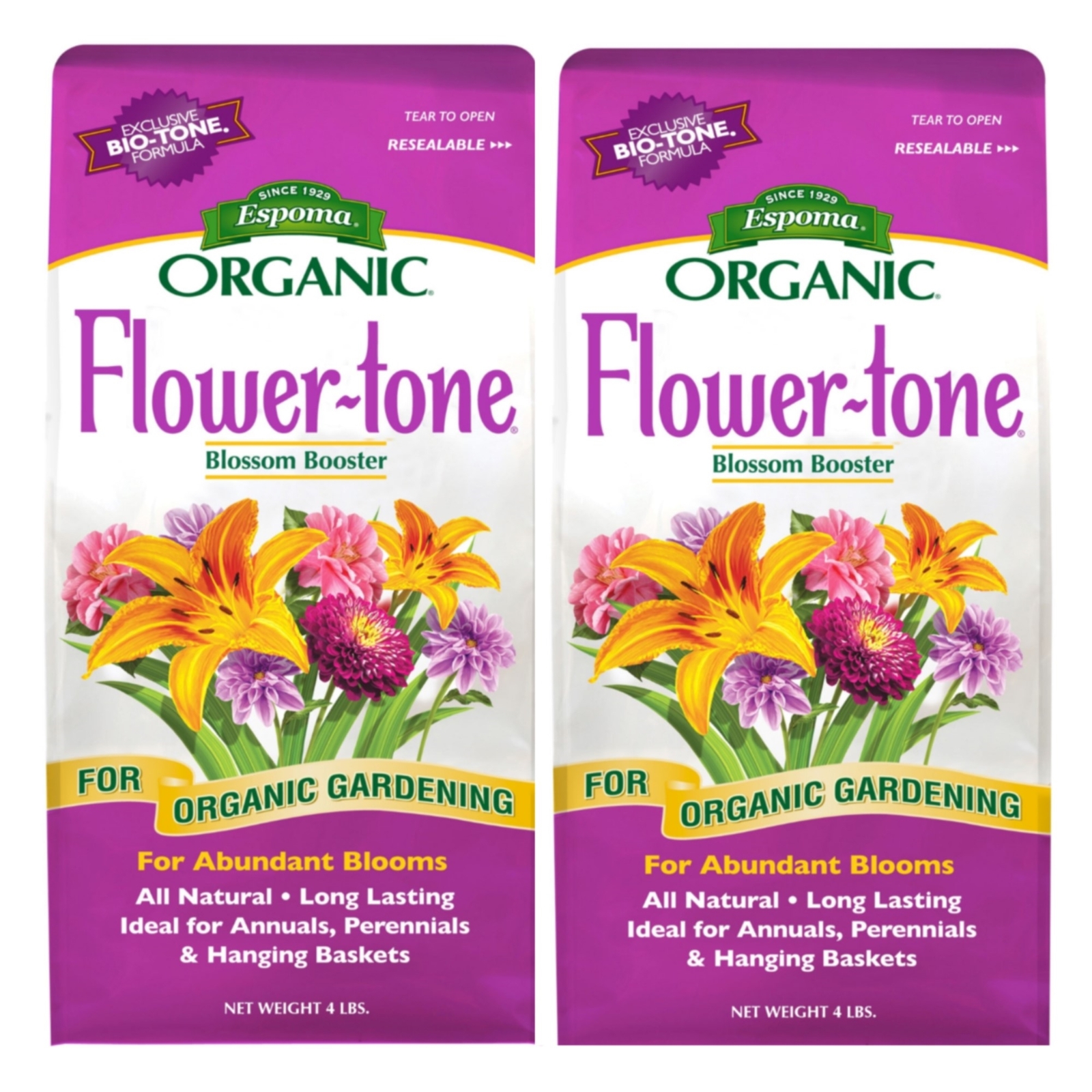 Espoma Organic Flower-Tone Bloom Booster, 4 Pound Bags (2 Pack)