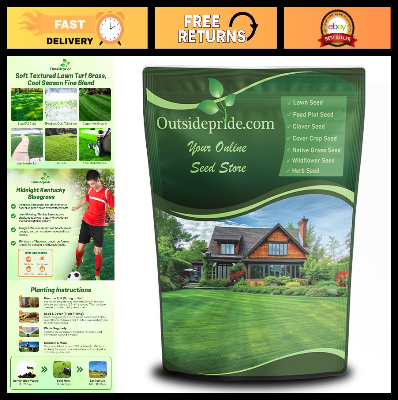 Midnight Kentucky Bluegrass Seed 5lbs – Cold & Drought Tolerant Lawn Grass, High