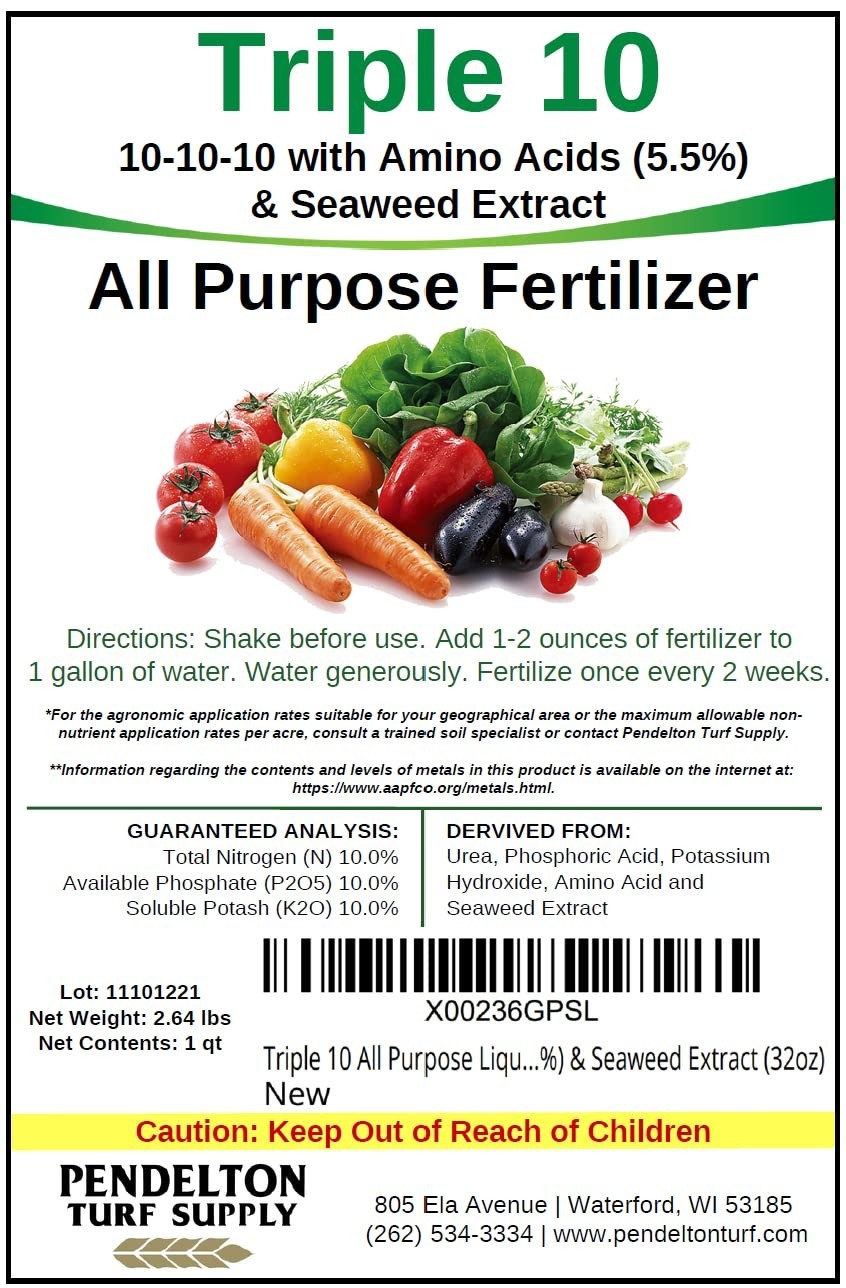All-Purpose Liquid Fertilizer 10-10-10 with Amino Acids & Seaweed Extract 32oz