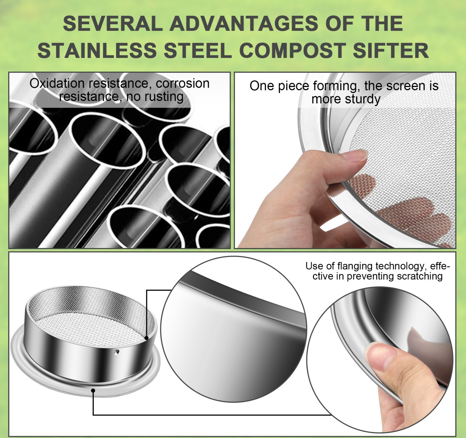 dirt garden sieve soil sifter – Stainless Stackable Sifting Pan Soil Sand Sieve