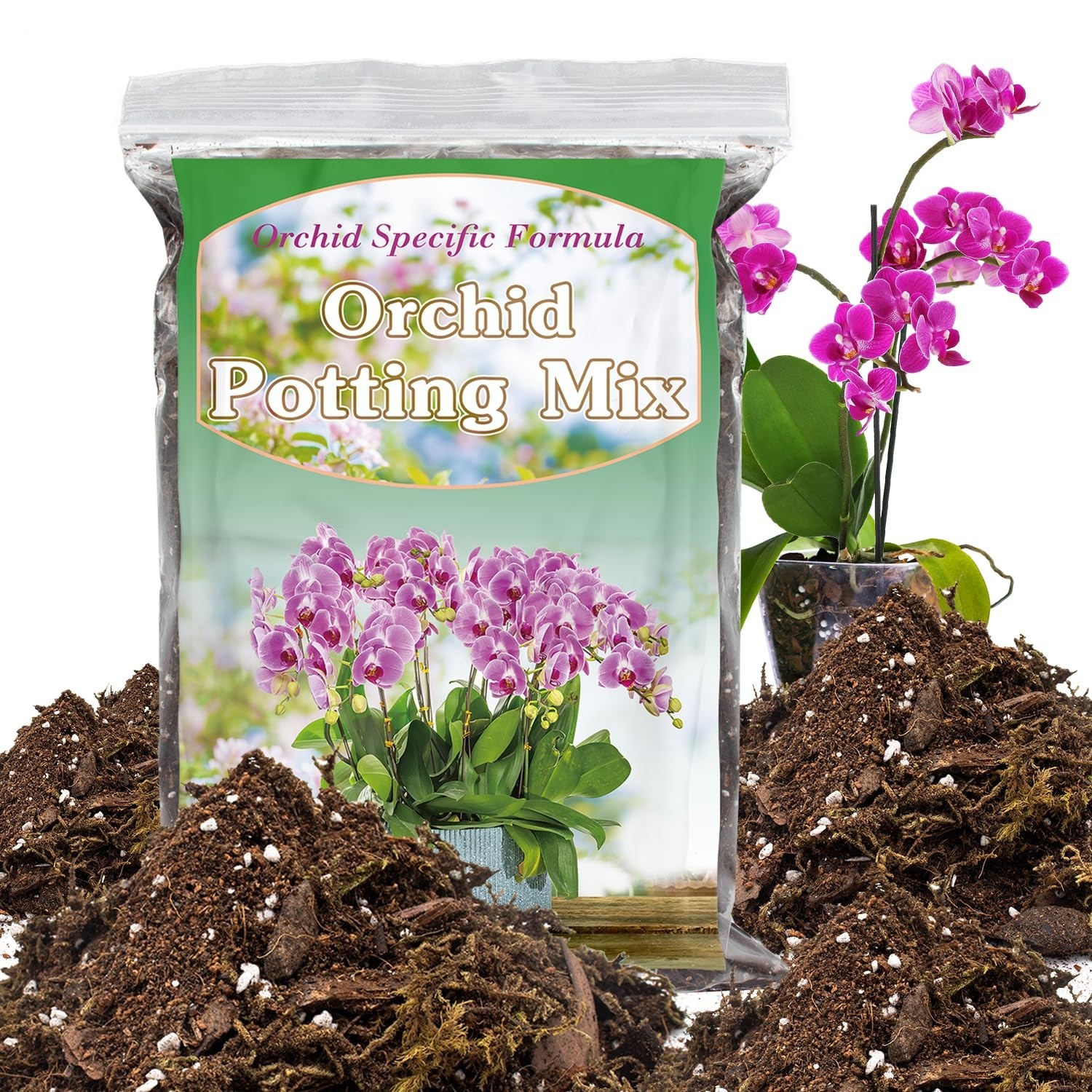 Orchid Potting Mix for Repotting, Mixture of Moss Pine Bark Coco Peat and Per…