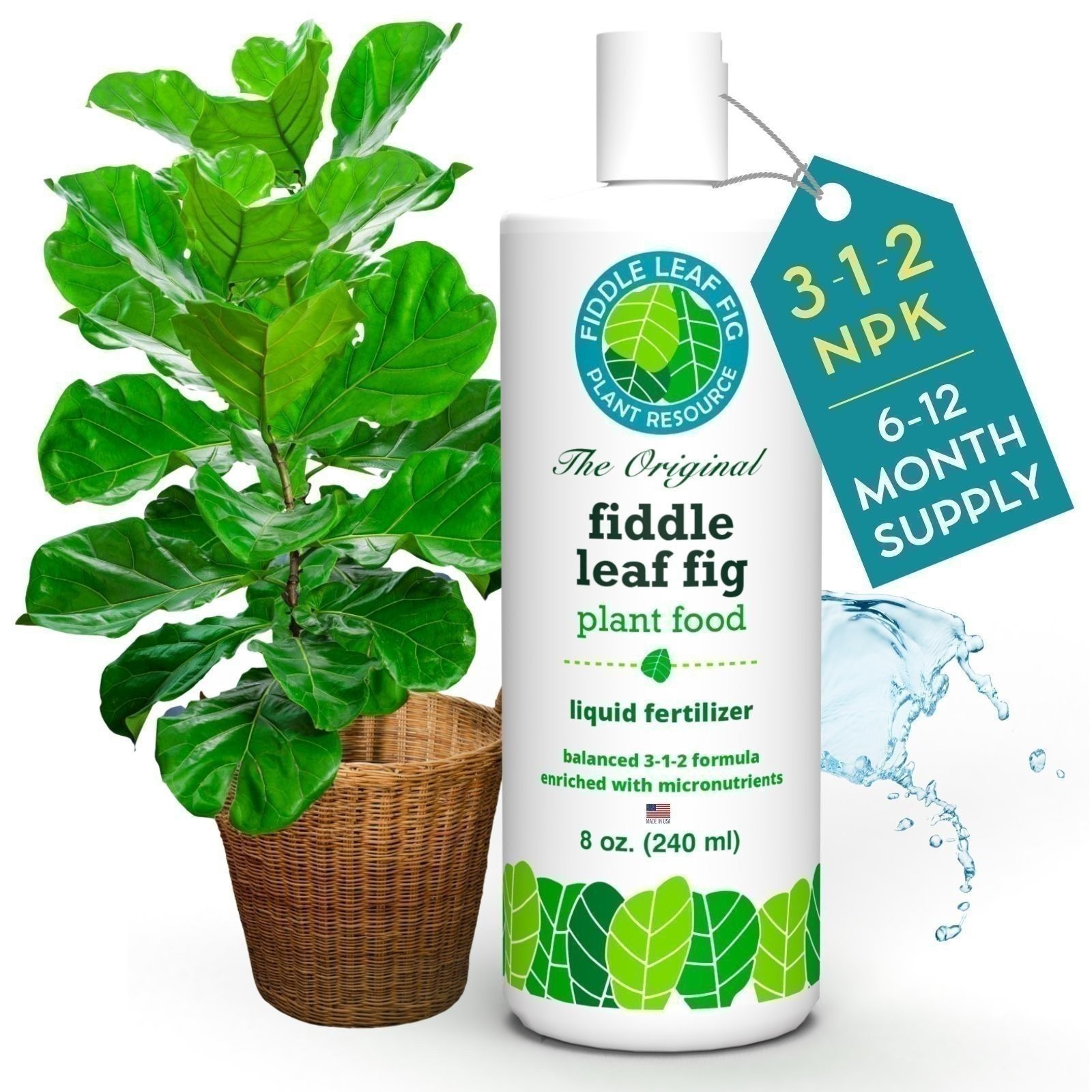 Fiddle Leaf Fig Plant Food 3-1-2 Formula for Strong Roots, Stems & Leaves (8oz)