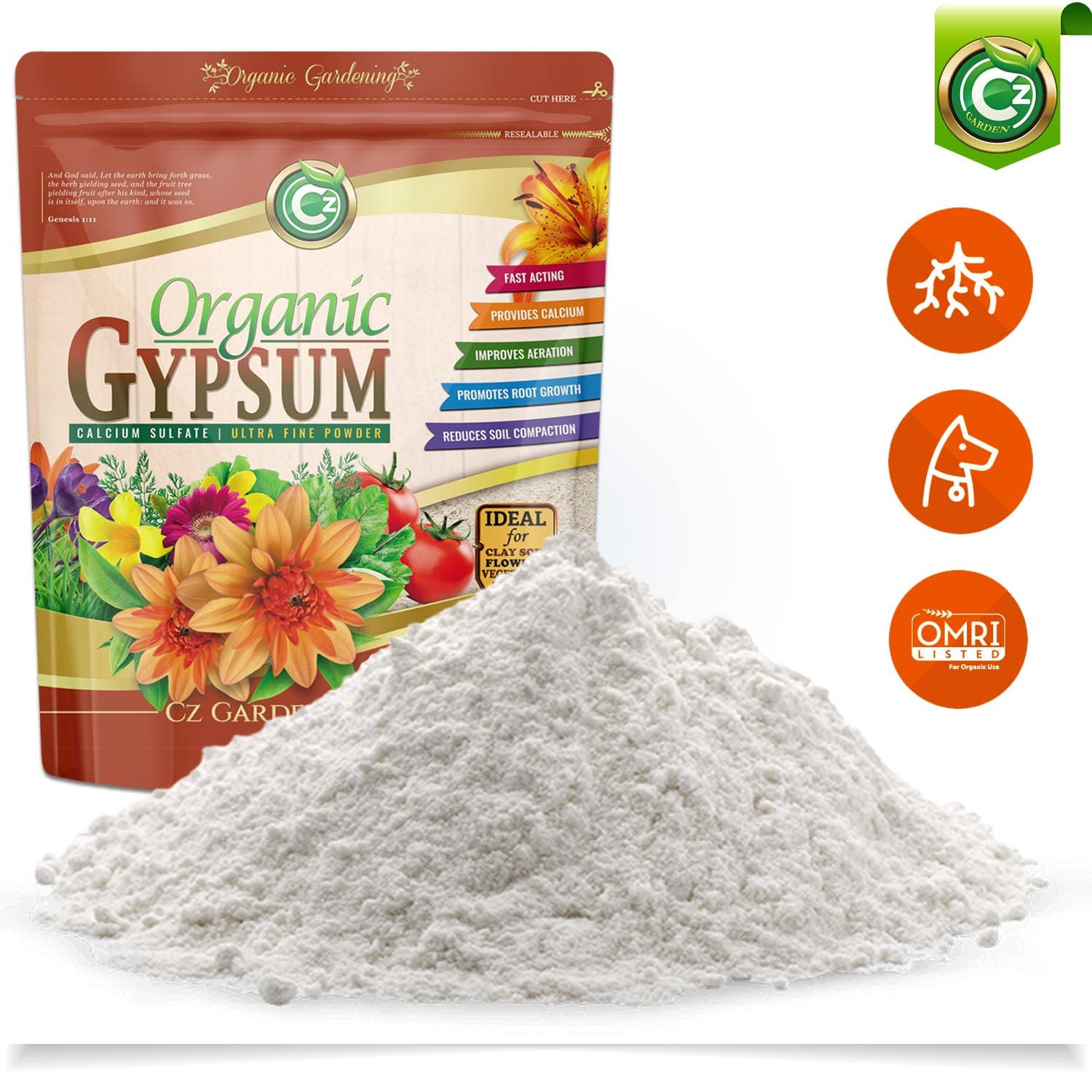 Organic Gypsum Powder 5LB – Made in USA – OMRI Listed – Calcium Sulfate Dihydrat