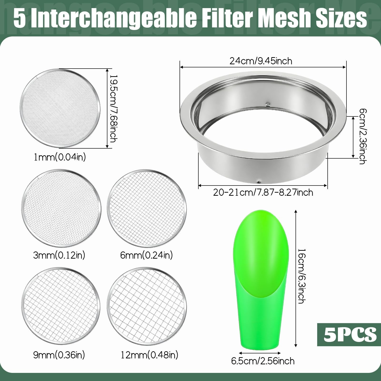 Soil Sieve Set Stainless Steel Garden Soil Sifter, Compost Mesh Sif… Fast Ship