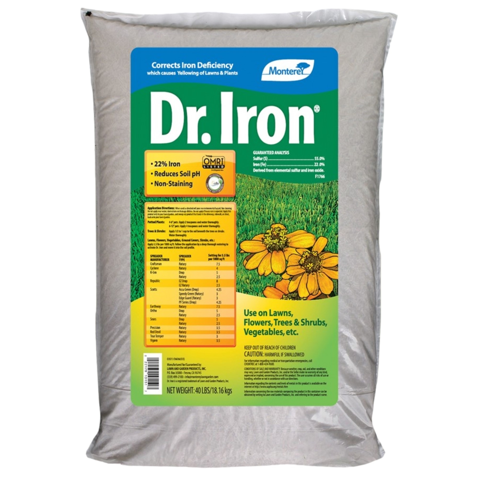 Monterey Dr. Iron, Iron and Elemental Sulfur Acidic Fertilizer, 40 lb