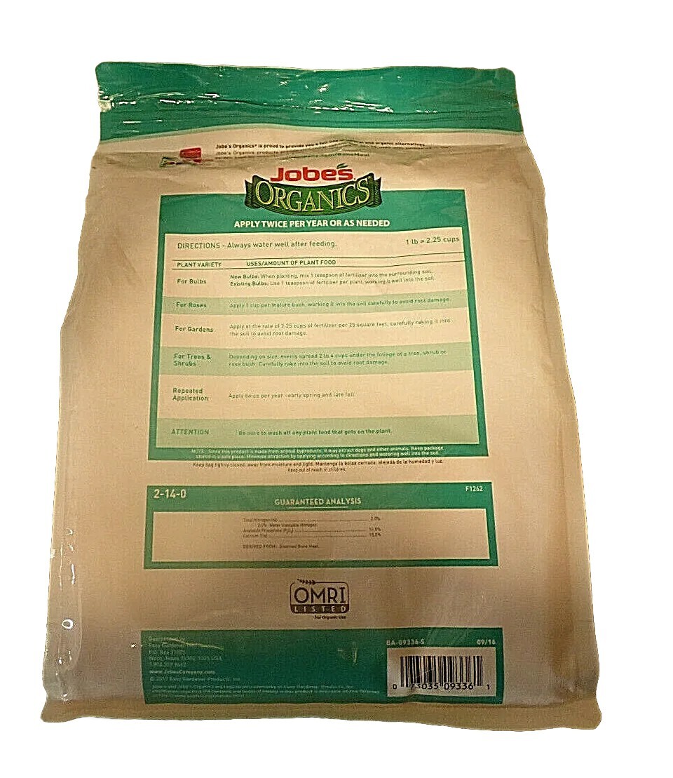 Jobe’s Organics Bone Meal Plant Food 8 Lb Bag 100% Organic Fertilizer 2-14-0