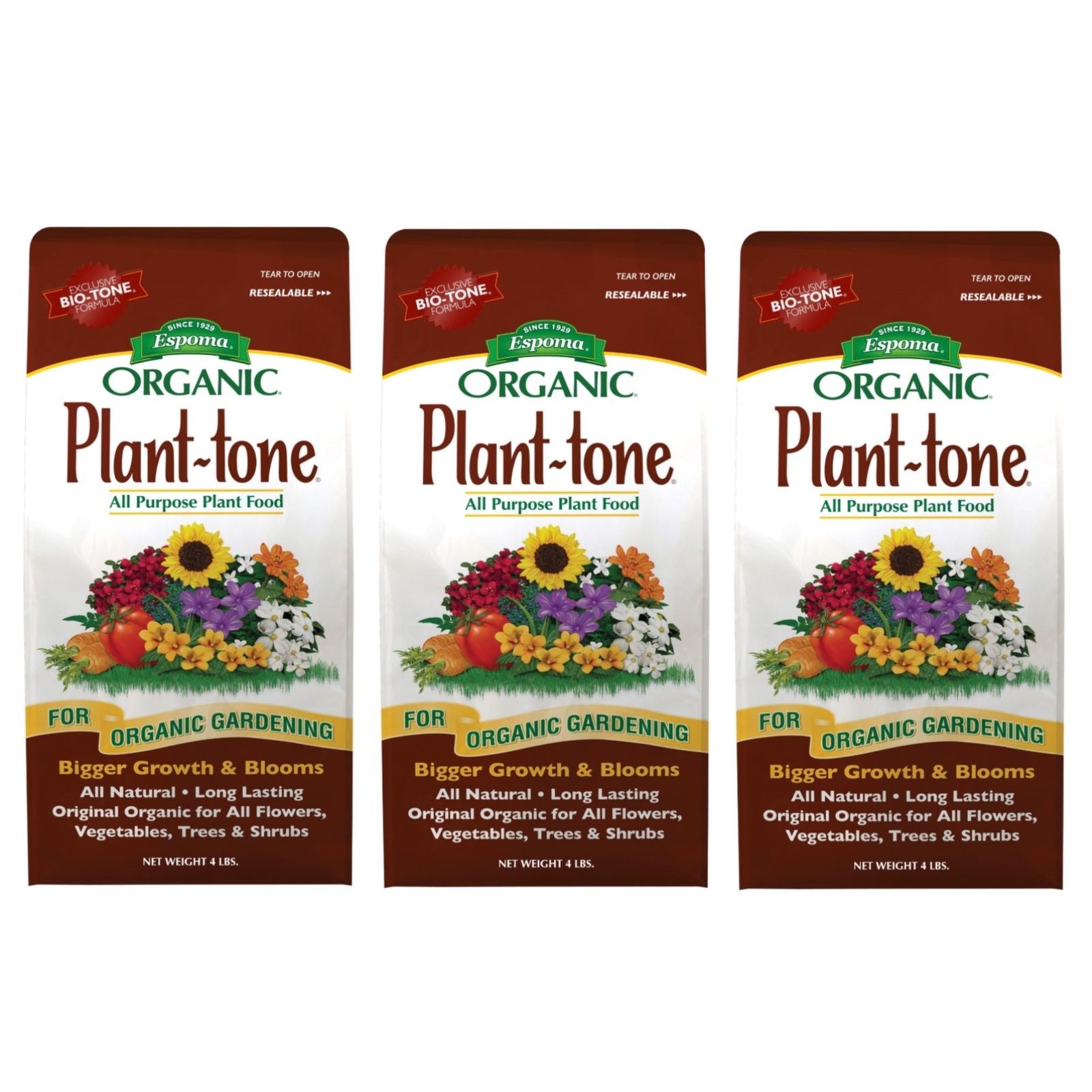 Espoma Organic Plant-tone All Natural, All-Purpose Fertilizer, 4lb (Pack 4)
