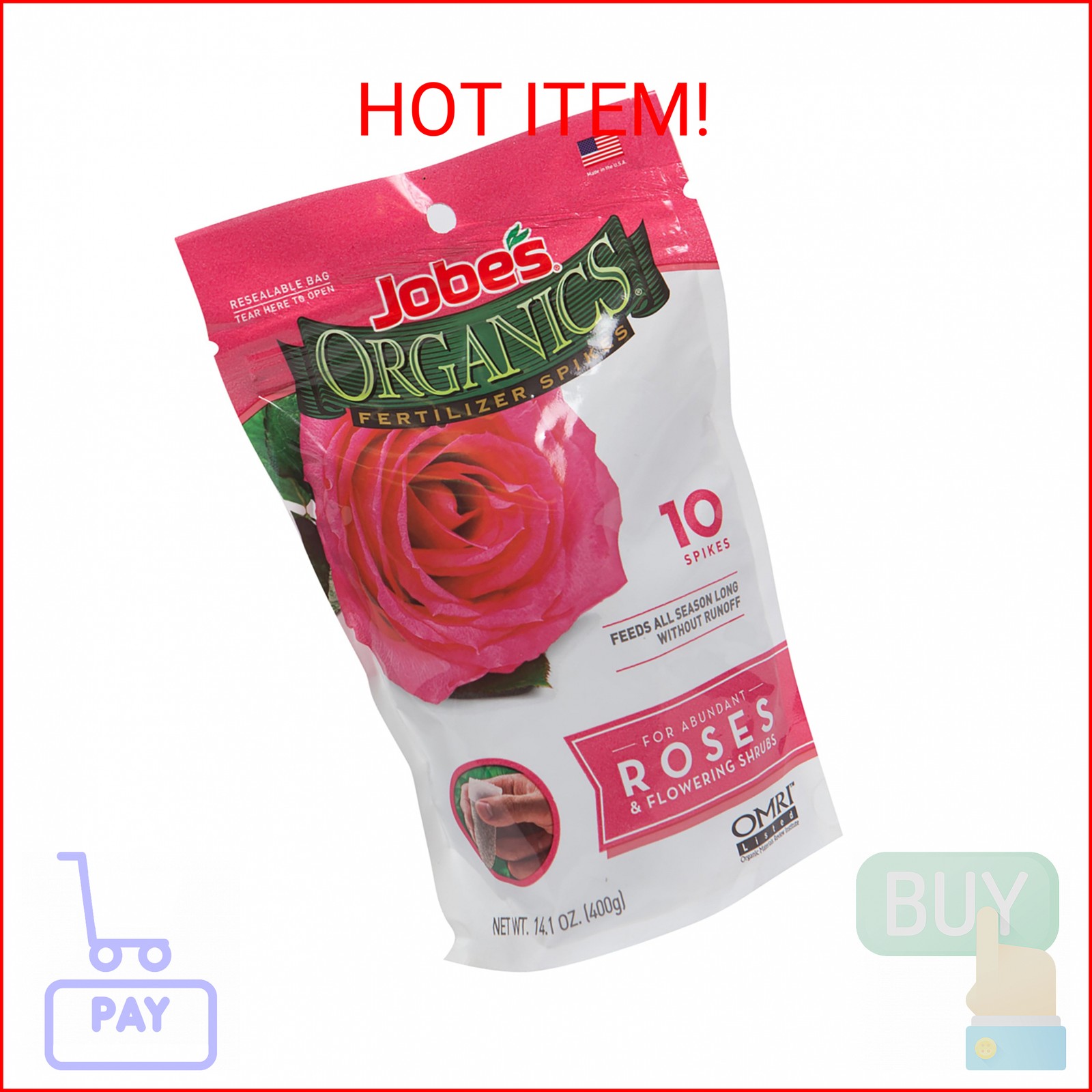 Jobe’s Organics Rose Fertilizer Spikes, Organic Plant Fertilizer for Rose, Hydra