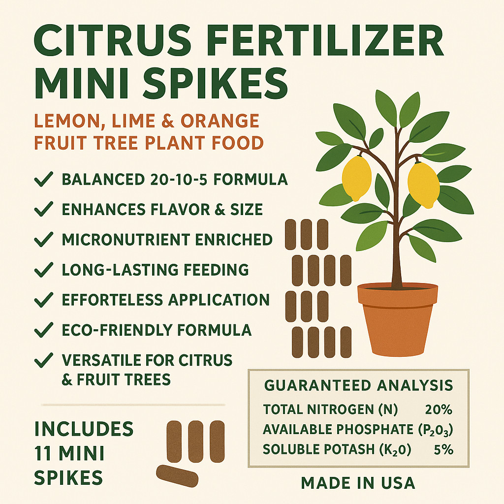 Citrus Fertilizer Mini Spikes | Lemon Lime Orange Fruit Tree Plant Food 20-10-5