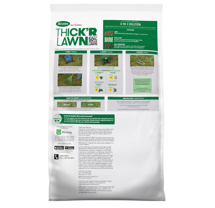 Scotts Turf Builder Thick’R Lawn Sun & Shade Seed, Fertilizer & Soil 40 lb