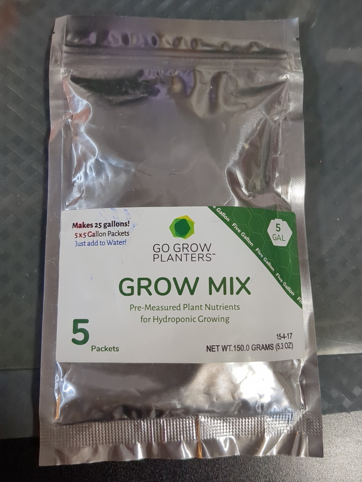 5 Pks Go Grow Hydroponic Nutrients for All Veggies & Plants 5 Gallon #G3