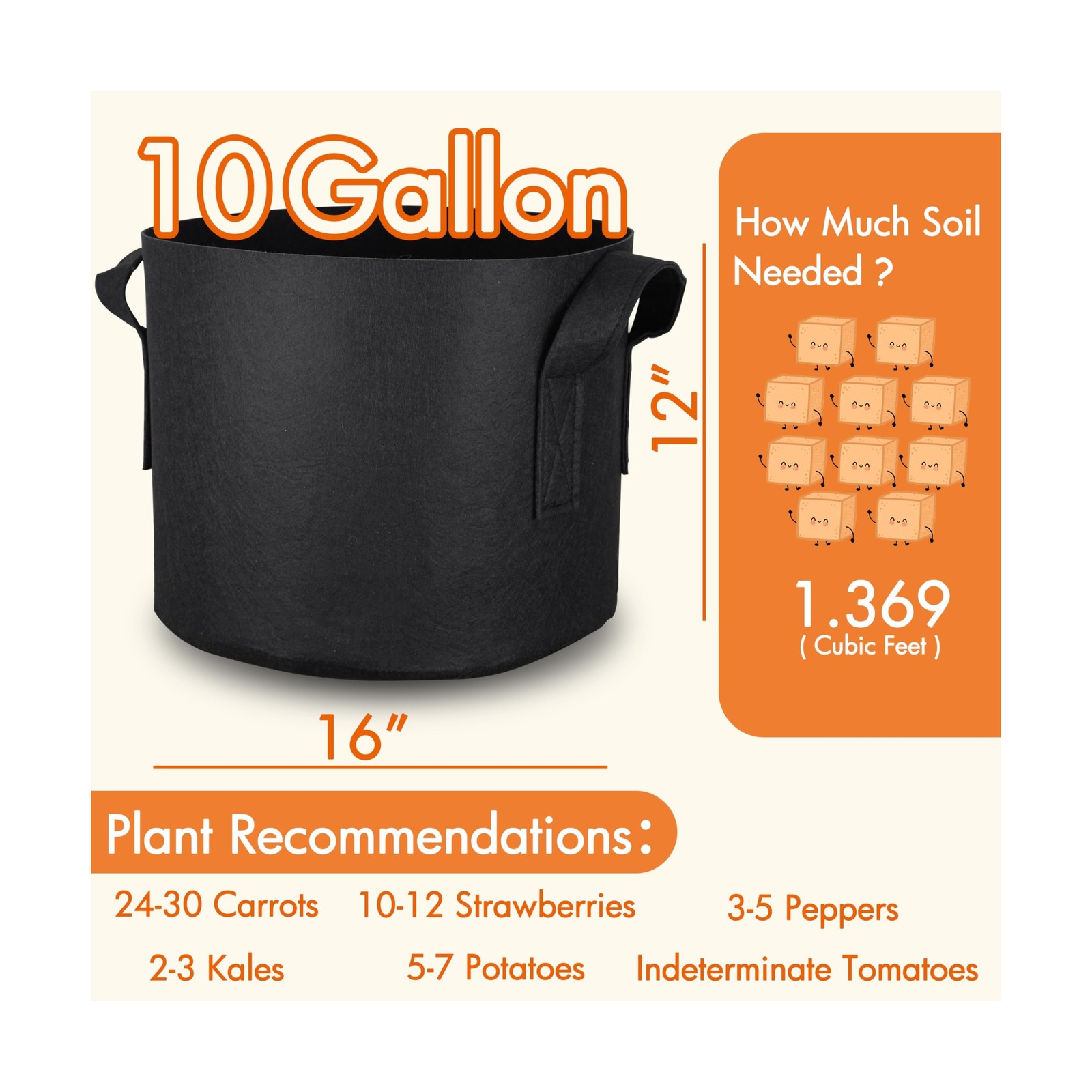 Gardzen 10-Pack 10 Gallon Grow Bags, 300G Thickened Aeration Fabric Pots with…