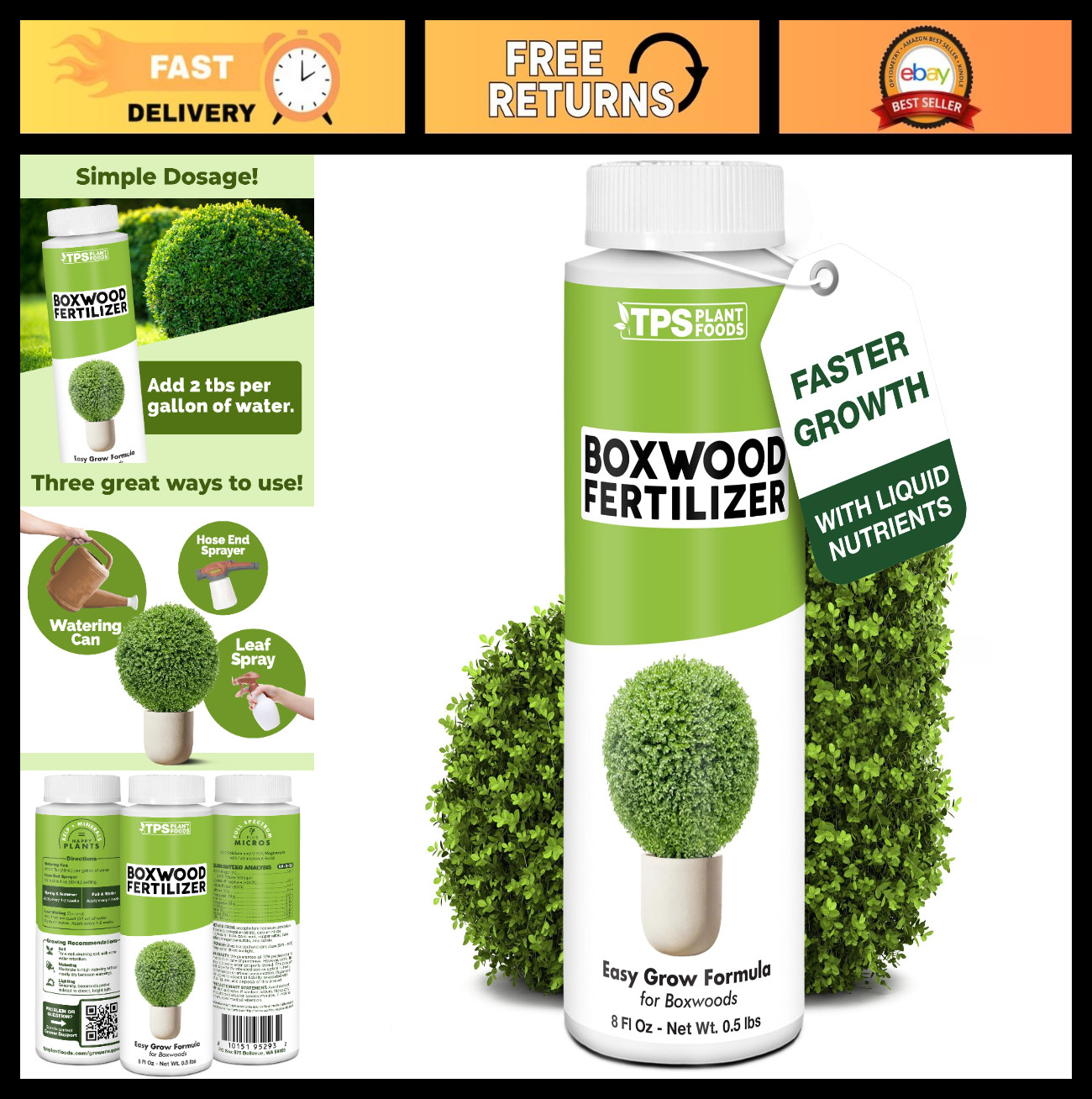 Liquid Plant Food Fertilizer for Boxwood – Dense Growth, Rich Green Foliage, 8 o
