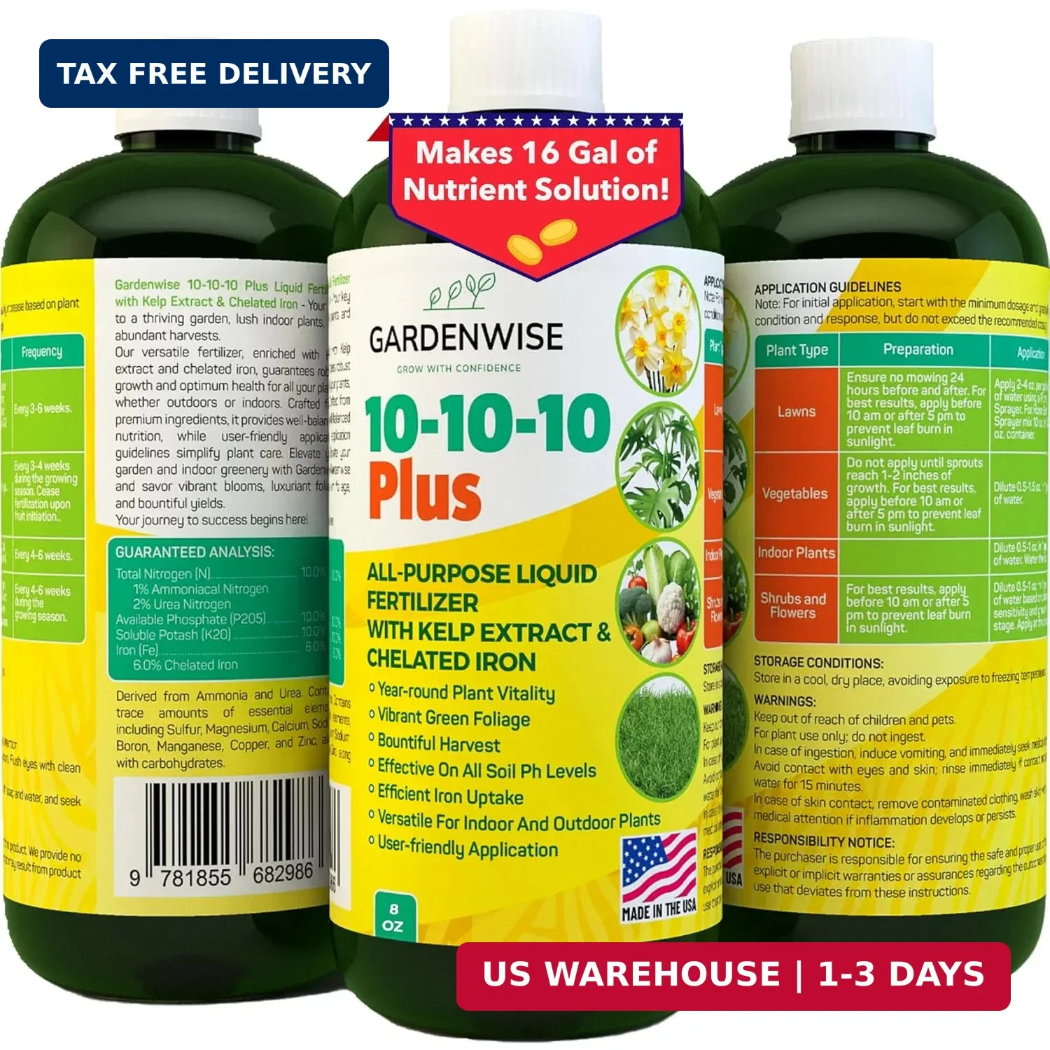 GARDENWISE 10-10-10 All Purpose Plant Food – Liquid Fertilizer with Seaweed Kelp