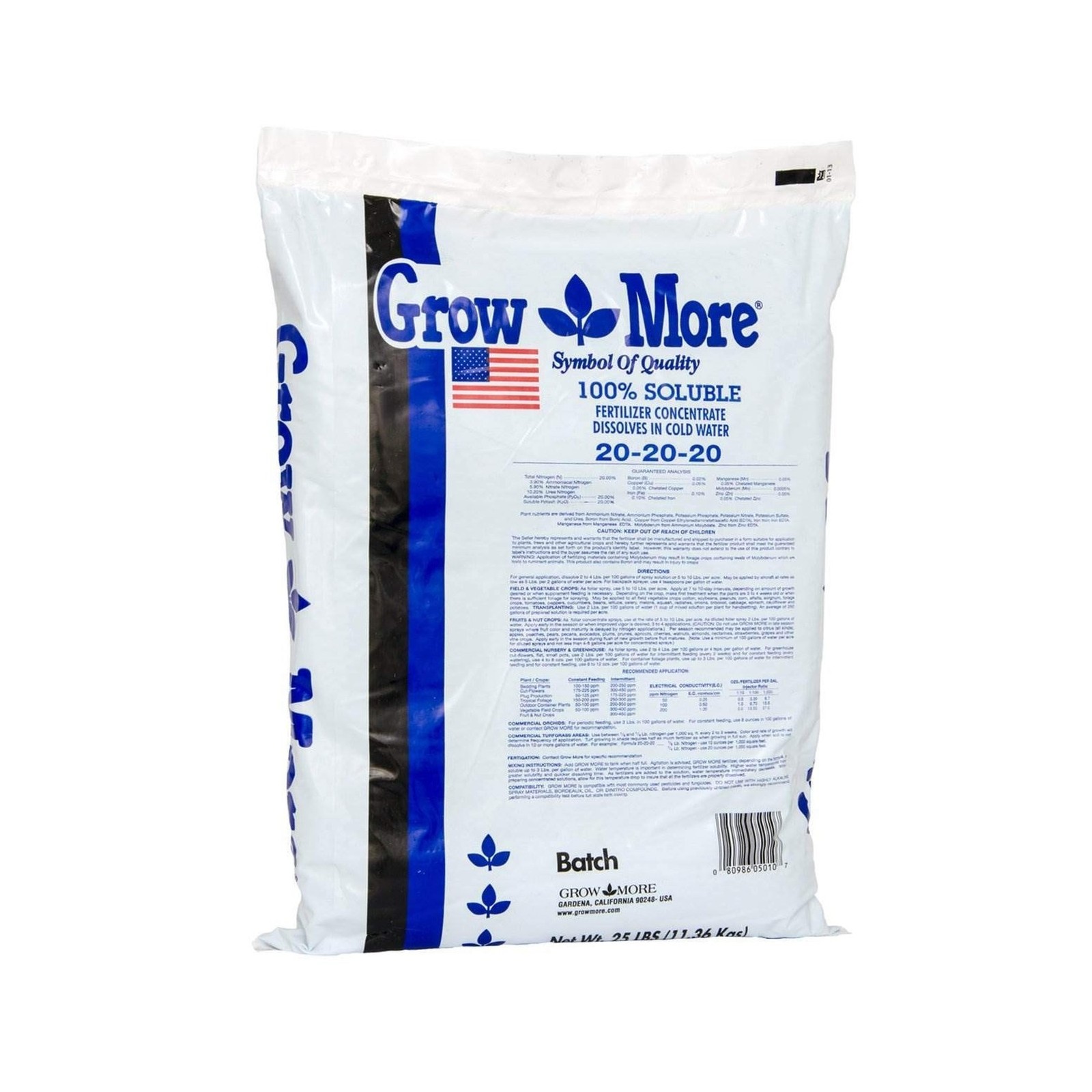 Grow More 20-20-20 Water Soluble Fertilizer – 25lb Bag of All Purpose Fertili…