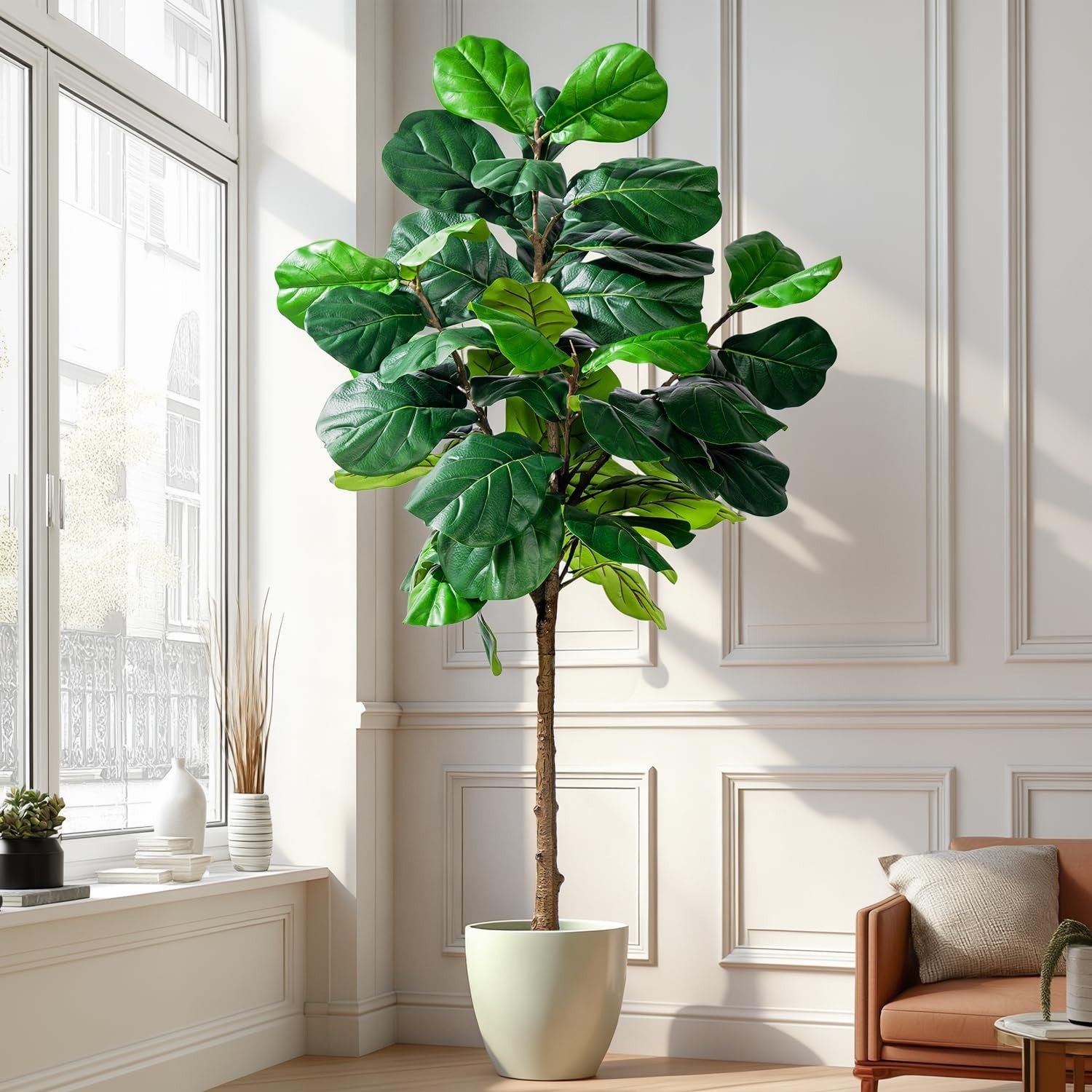 Artificial Fiddle Leaf Tree-6ft Faux Plant Fake Ficus Lyrata Tree Artificial …