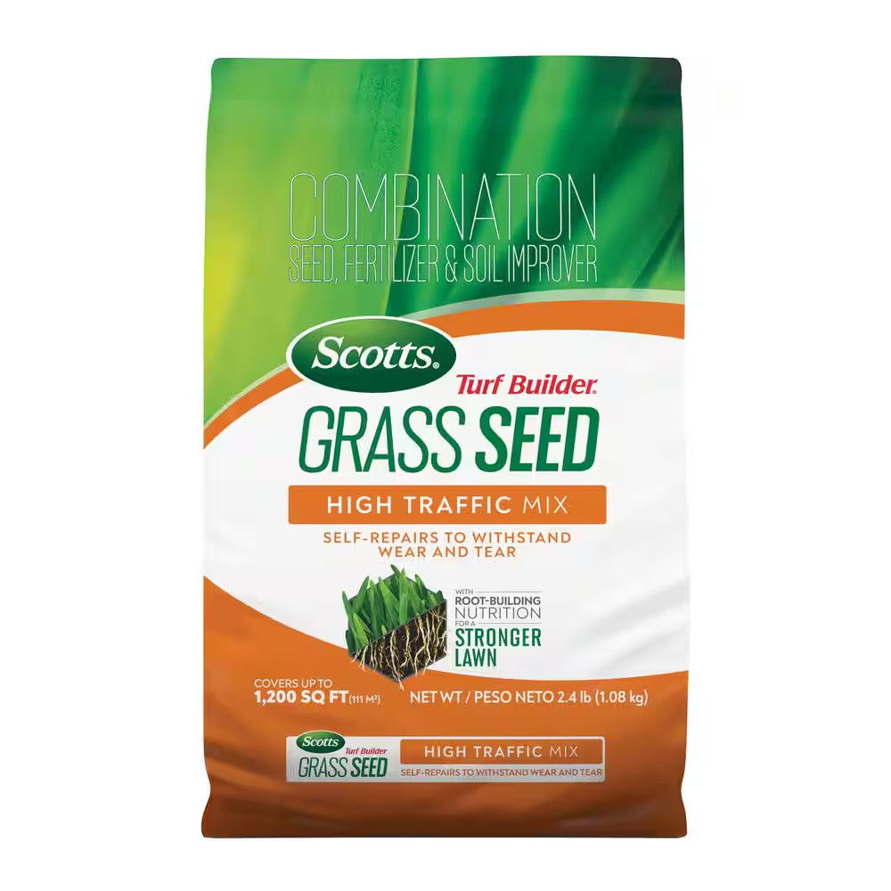 Turf Builder 2.4 Lbs. Grass Seed High Traffic Mix with Fertilizer and Soil Impro