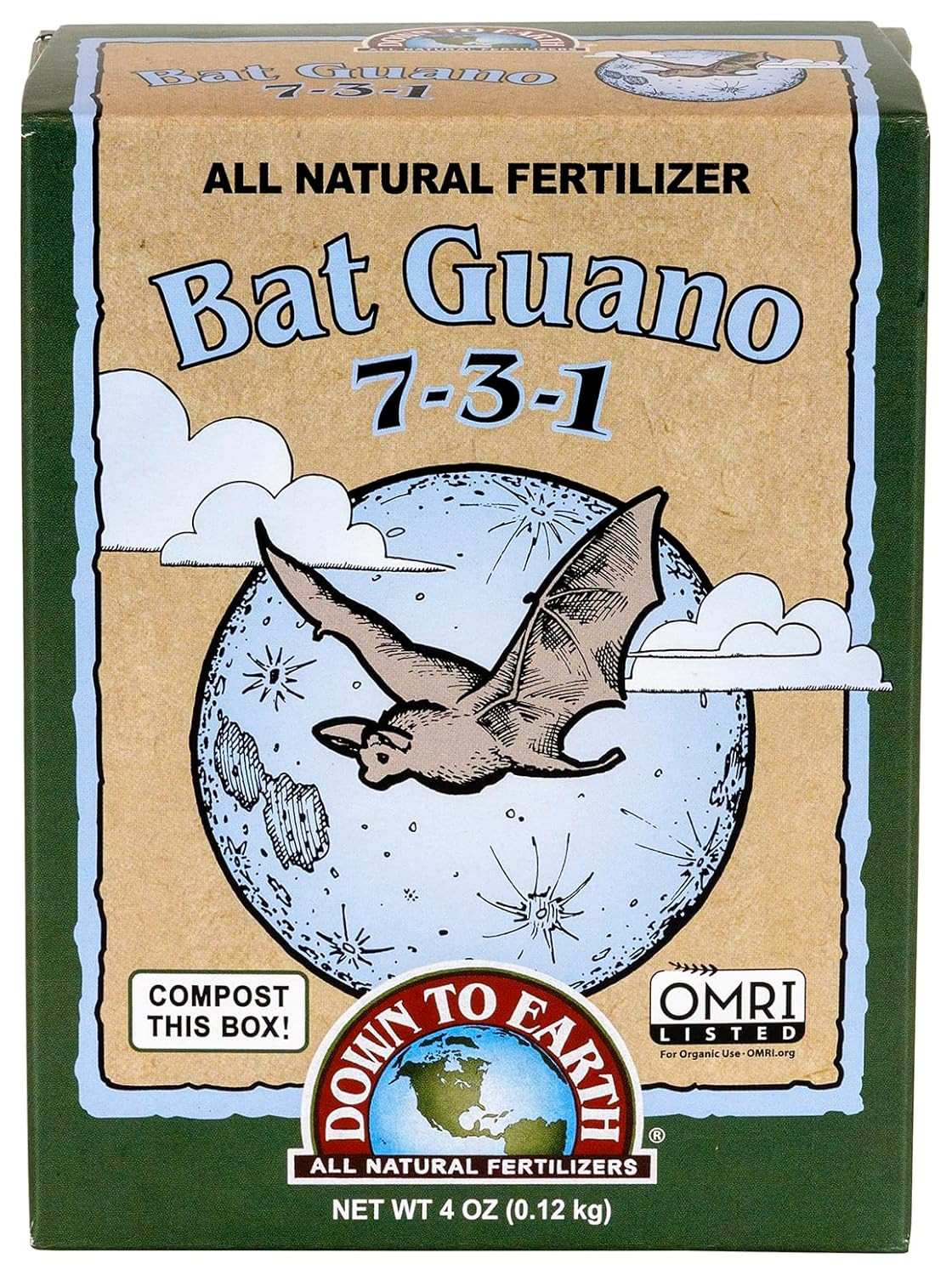 Down to Earth Organic Bat Guano Fertilizer Mix 7-3-1, 4Oz