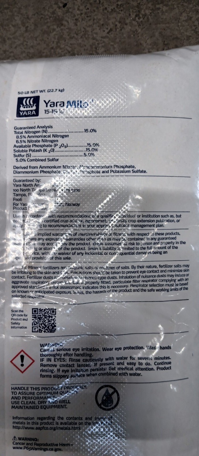 YARA MILLA ALL PURPOSE 15-15-15 FERTILIZER 2.2LBS 1KG REPACK