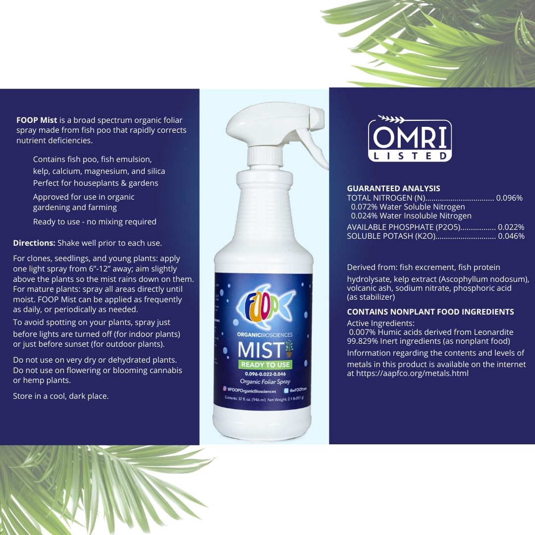 FOOP Mist Ready to Use – Organic Foliar Spray | Accelerates Plant Growth, Reduce