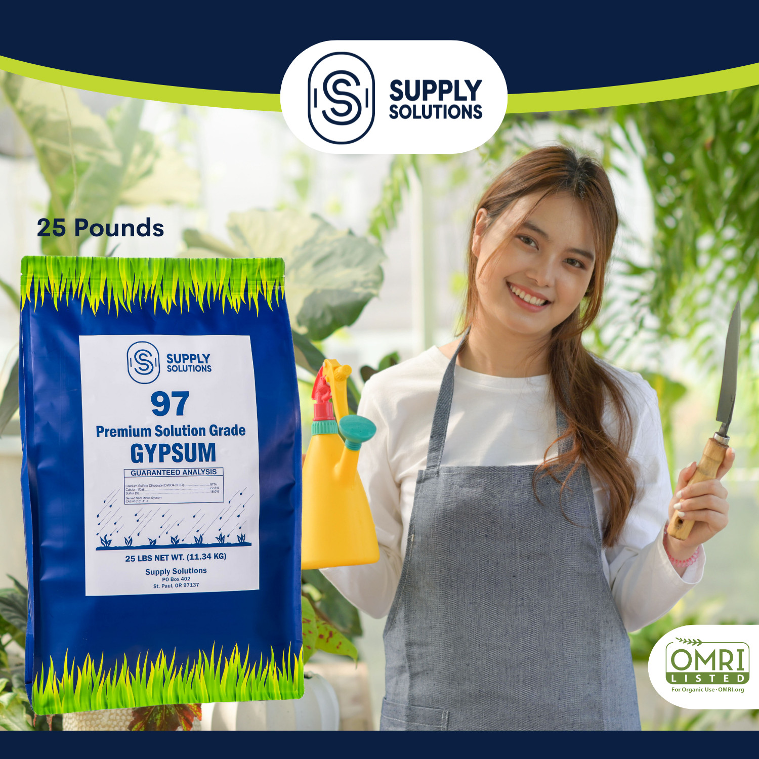 Premium 97 Solution Grade Gypsum – Organic Fast Acting Gypsum for Soil – 25 Lbs