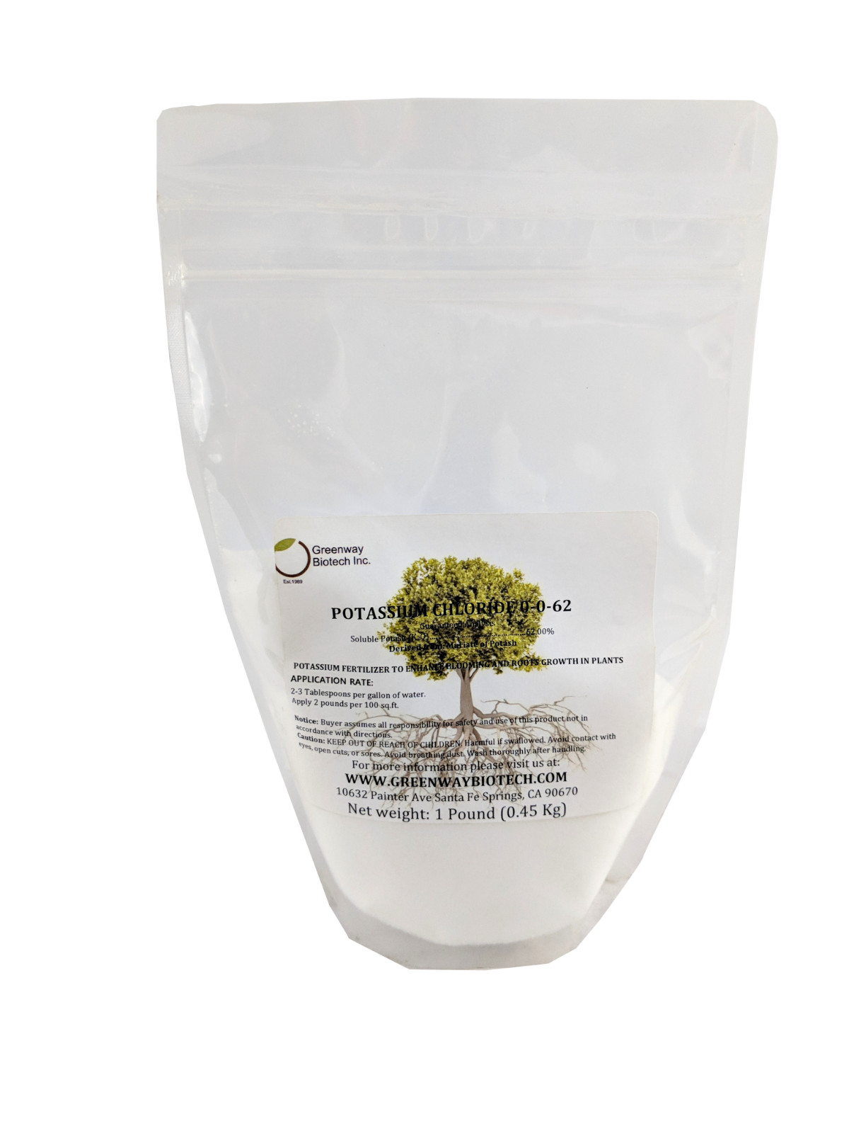Potassium Chloride 0-0-62 Muriate of Potash Water Soluble Fertilizer 1 Pound