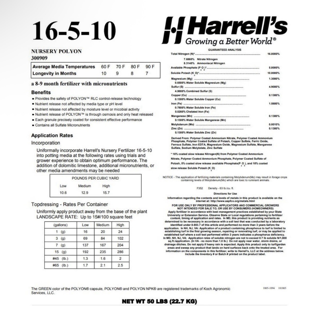 10lb bag 16-5-10 HARRELL’S PROFESSIONAL GRANULAR Fertilizer For Trees