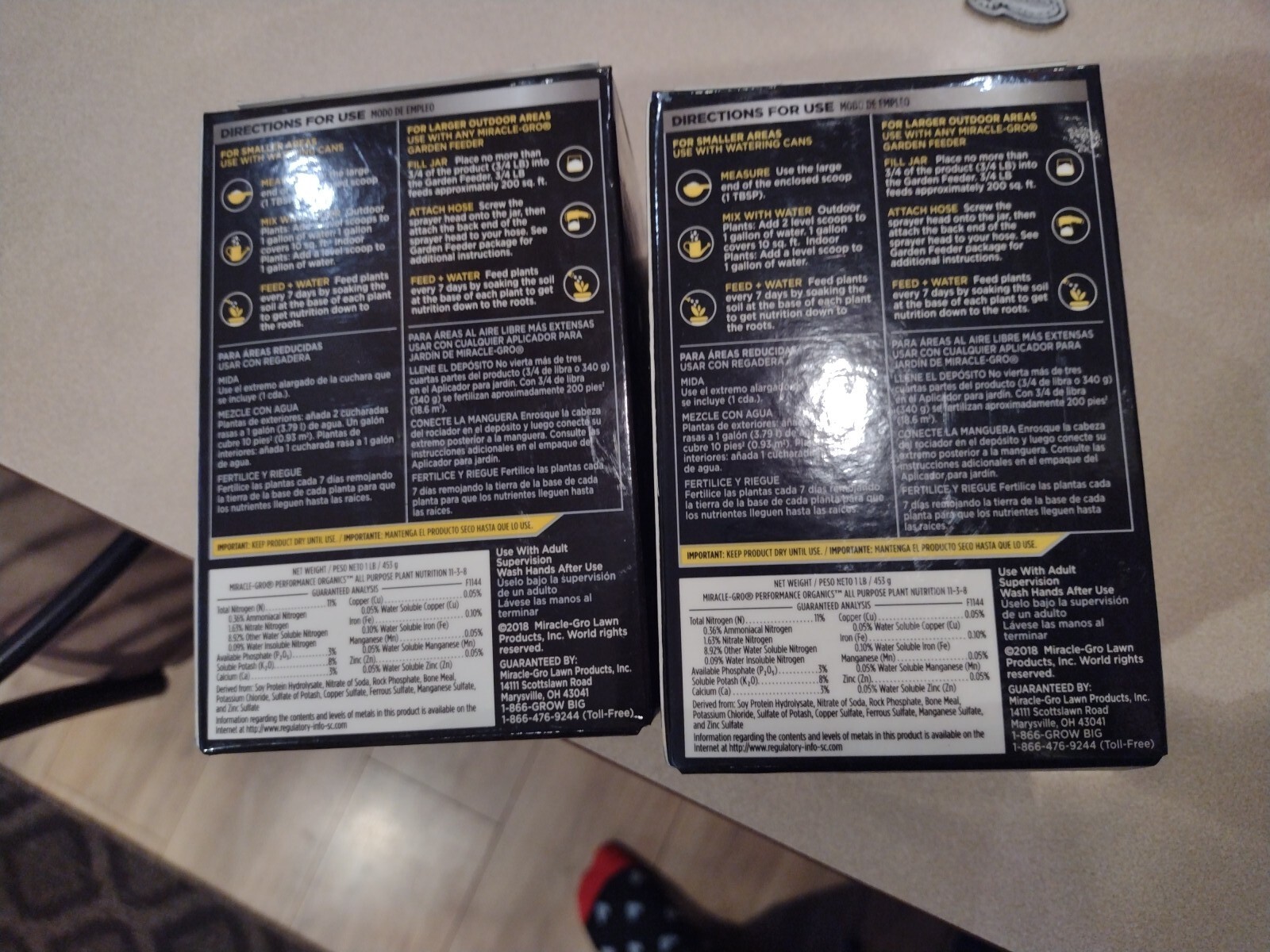 2 Boxes Miracle-Gro Performance Organics All Purpose Plant Food 1 lb Each E1