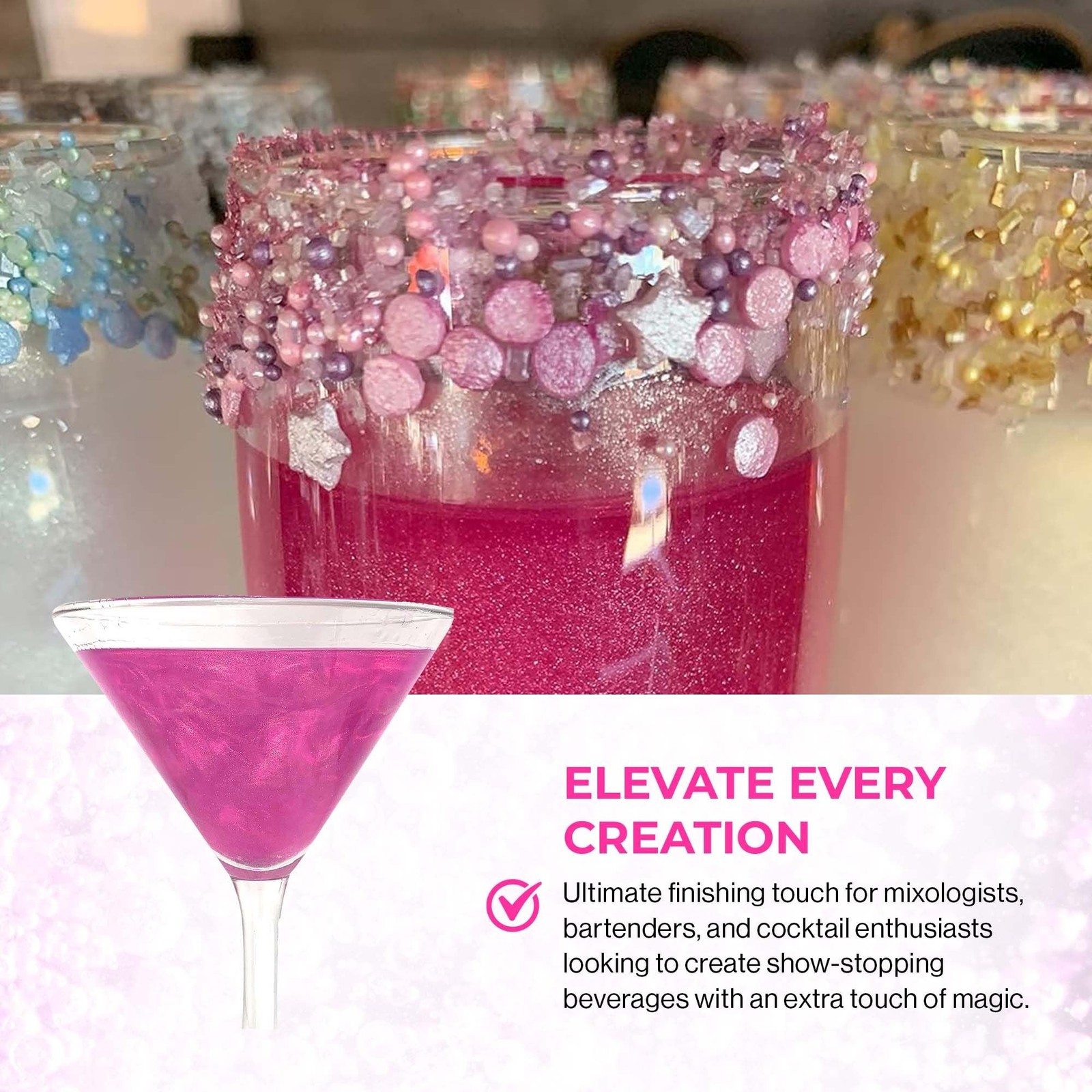 Snowy River Edible Pink Cocktail Glitter – All Natural Edible Beverage Glitte…