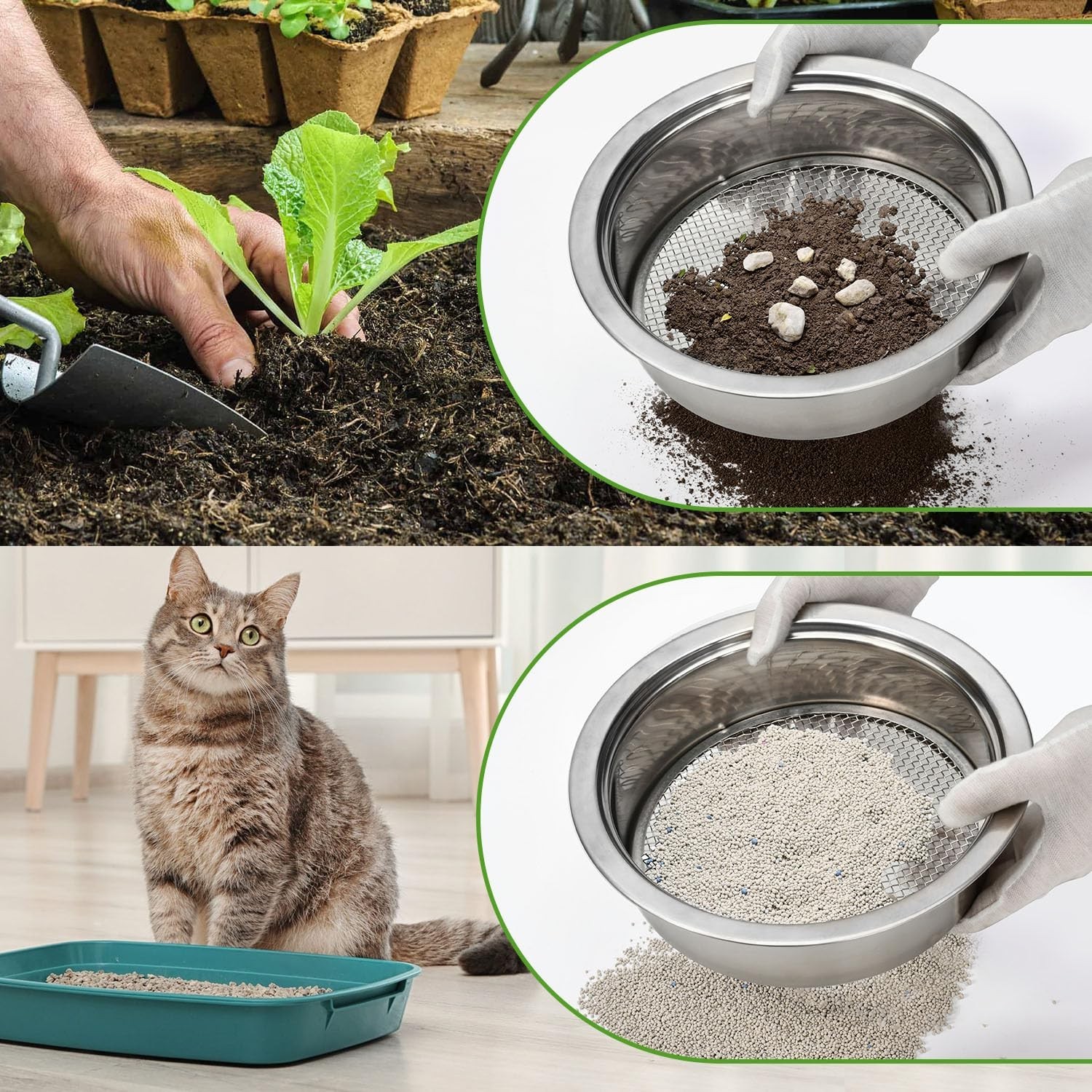 Soil Sifter Garden Soil Sieve Stainless Steel Sieve Set, with 3 Interchangeab…