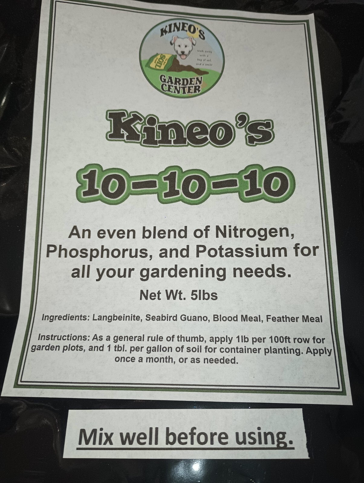 Kineos 10-10-10 Organic dry mix plant nutrients fertilizer 5lb bag