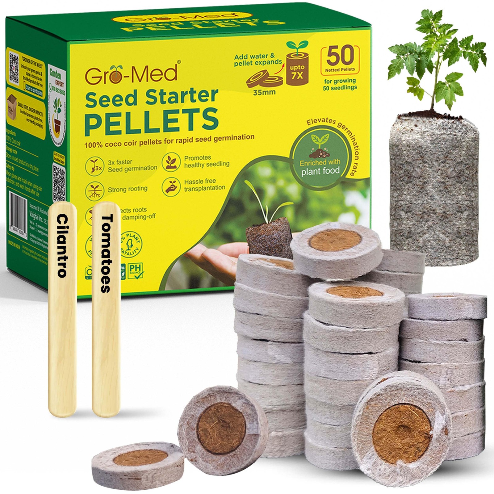 Gro Med Organic Coco Coir Seed Starter Pellets NPK Enriched 50 Pcs 35mm Perfect